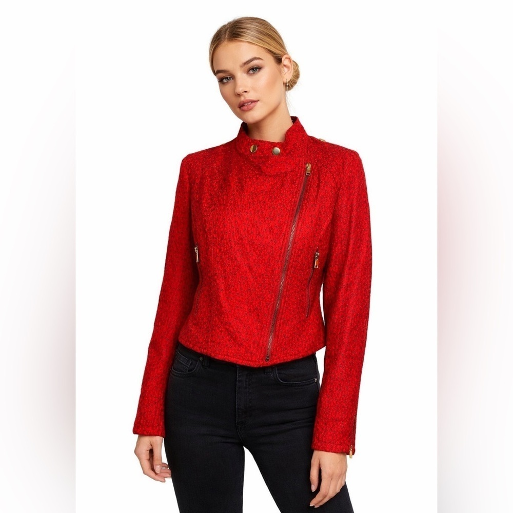 GREEN WITH ENVY Vintage Military Style Asymmetrical Zipper Jacket Red SIZE LARGE